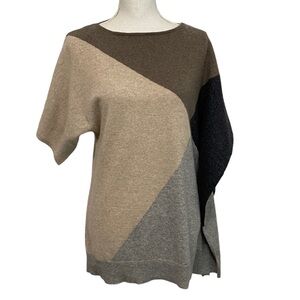 LAUREN HANSEN - SZ SMALL - 2 PLY CASHMERE - COLORBLOCK - ASYMMETRICAL LOOK B22